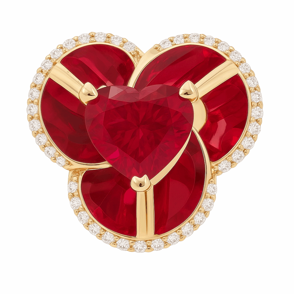 10K  Yellow Gold Flower with red and White Cz Women's Ring