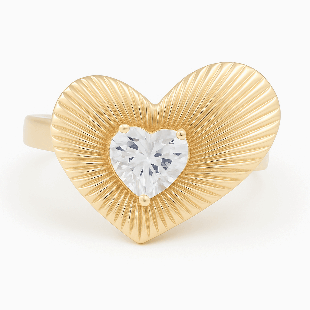 10K  Yellow Gold Heart with Cz Women's Ring