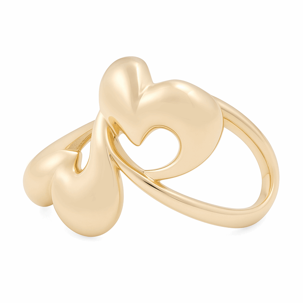 10K Yellow Gold 2 Heart Fashion Women's Ring