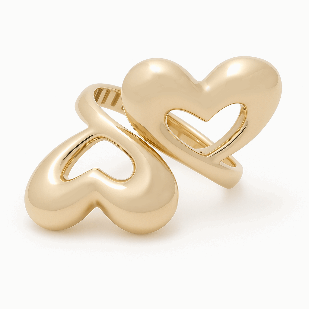 10K Yellow Gold 2 Heart Fashion Women's Ring