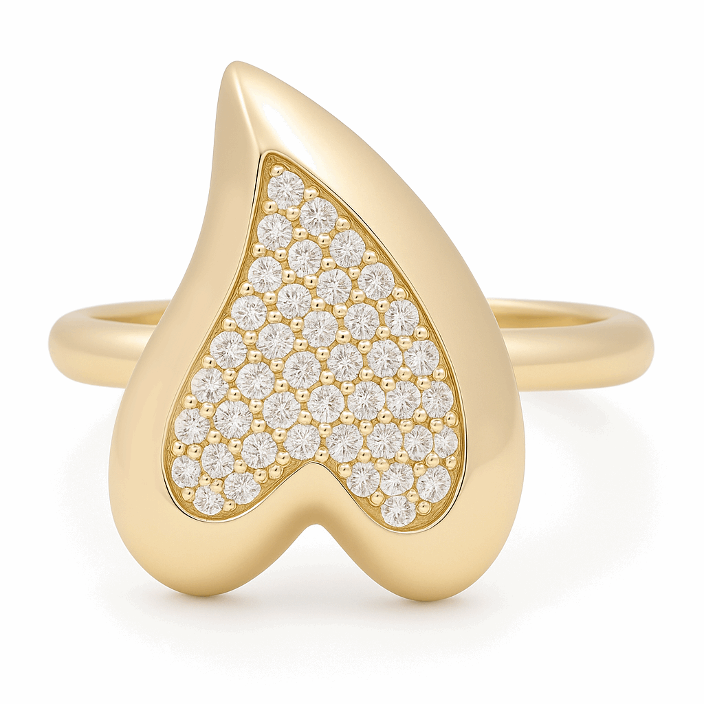 10K  Yellow Gold Heart with Cz Women's Ring