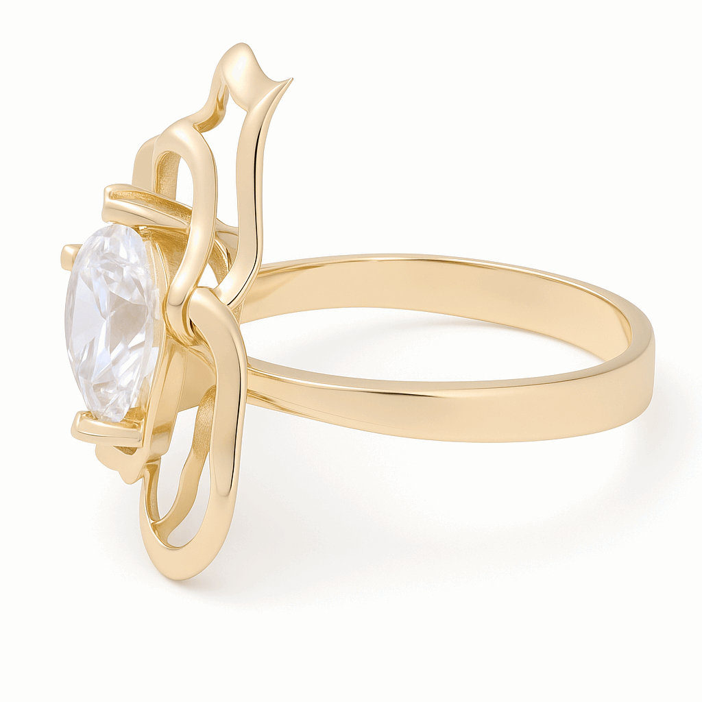 10K  Yellow Gold  Flower Fashion with Cz Women's Ring
