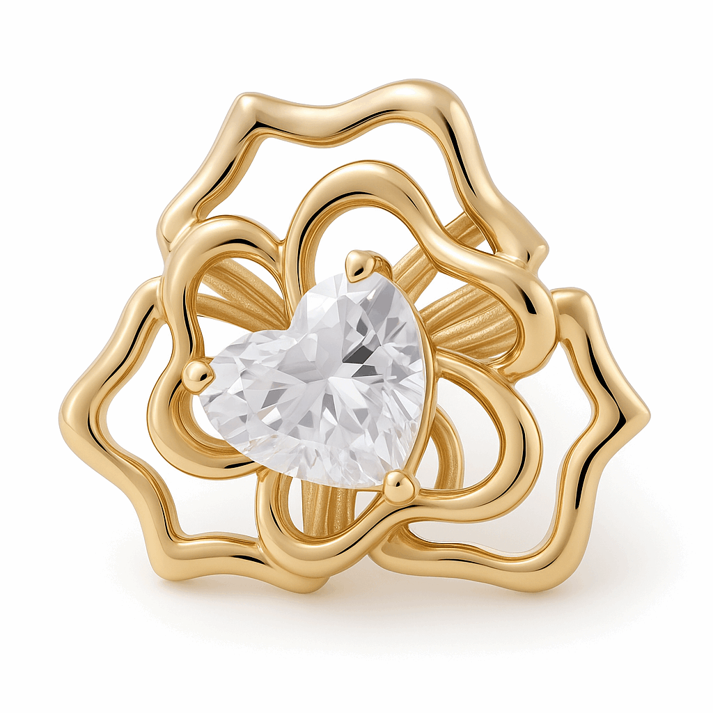 10K  Yellow Gold  Flower Fashion with Cz Women's Ring