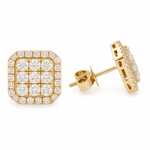 14K Yellow Gold Square Stud Diamond Earrings  with 1.36Tw Round  Diamonds