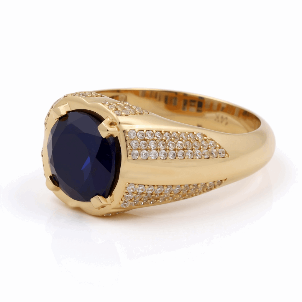 14k Yellow Gold  Round Blue Fashion Ring