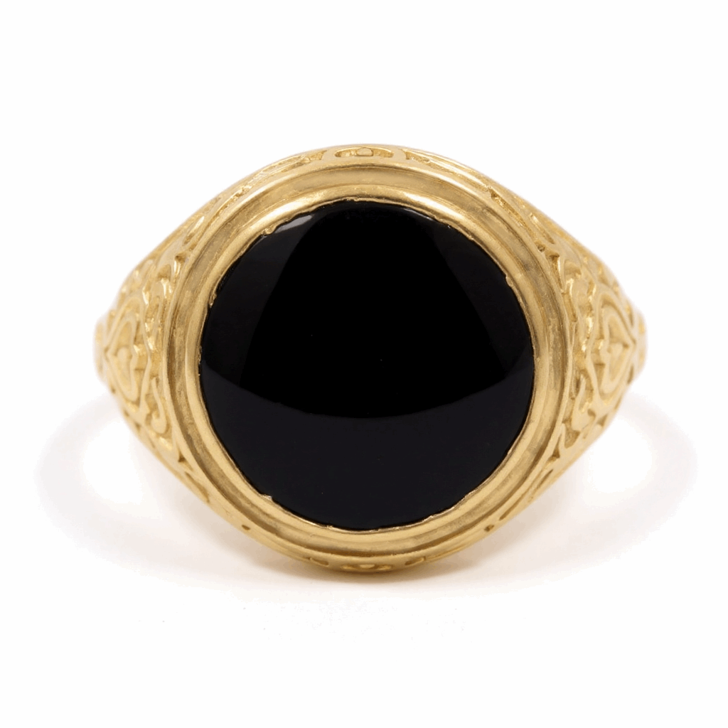 14k Yellow Gold  Round Onix Fashion Ring