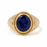 14k Yellow Gold  Dark Blue Oval Fashion Ring