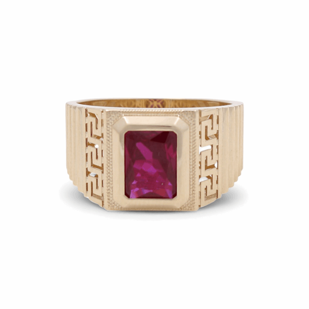 10k Yellow Gold  Square Red Fashion Ring