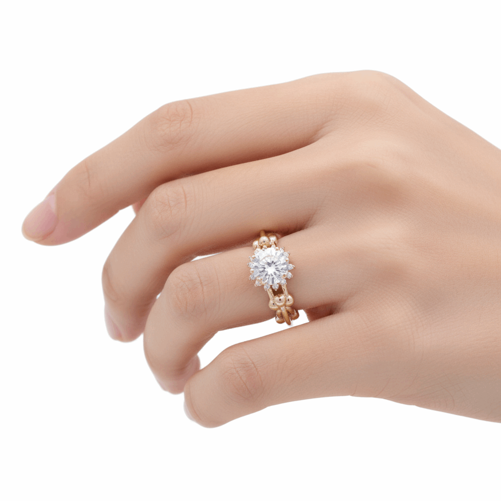 14K Yellow Gold Round White Cz Fashion  Women's Ring