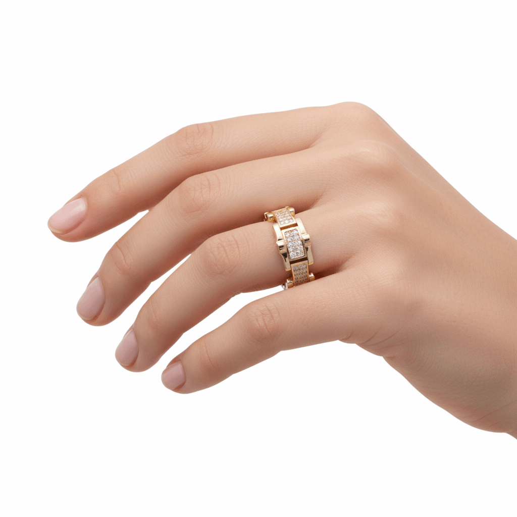 14K Yellow Gold Band with Cz Fashion  Women's Ring