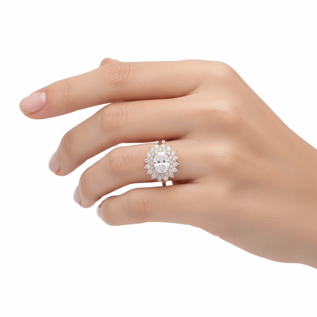 14K Yellow Gold Oval White Fashion  Women's Ring