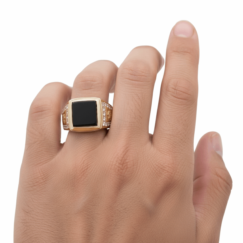 14k Yellow Gold  Square Onyx Fashion Ring