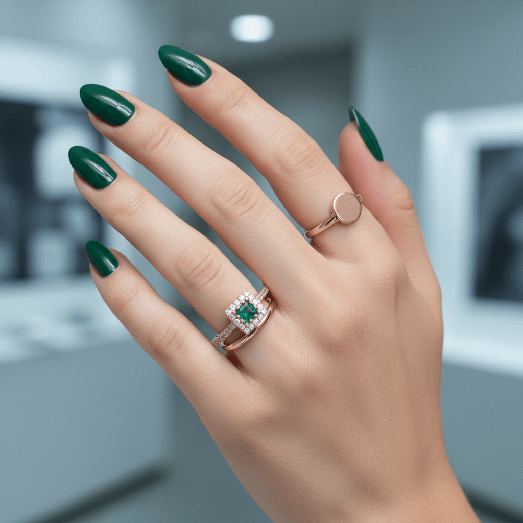 14K Rose Gold  Contemporary Fashion with 0.24Tw Round Diamonds and 0.31Tw Square Cushion Emeralds