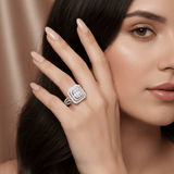 14K White Gold Modern Diamond Bridal Set Ring with 1.20Tw Round and Baguette Diamonds