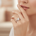 14K Rose Gold Emerald Diamond Bridal Set Ring with 0.37Tw Round Diamonds and Baguette Diamonds