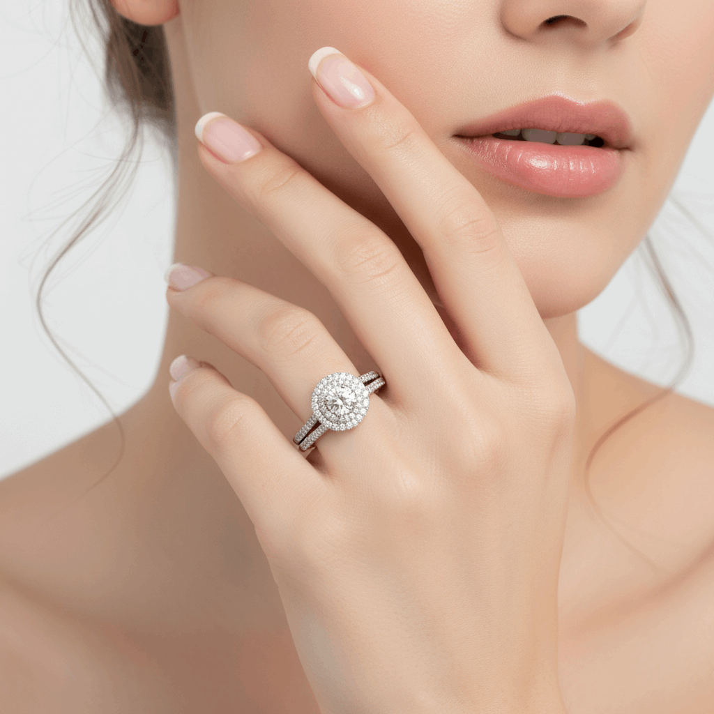 14K White Gold Round Diamond Bridal Set Ring with 0.50Tw Round Diamonds and 0.25Tw Round Diamonds