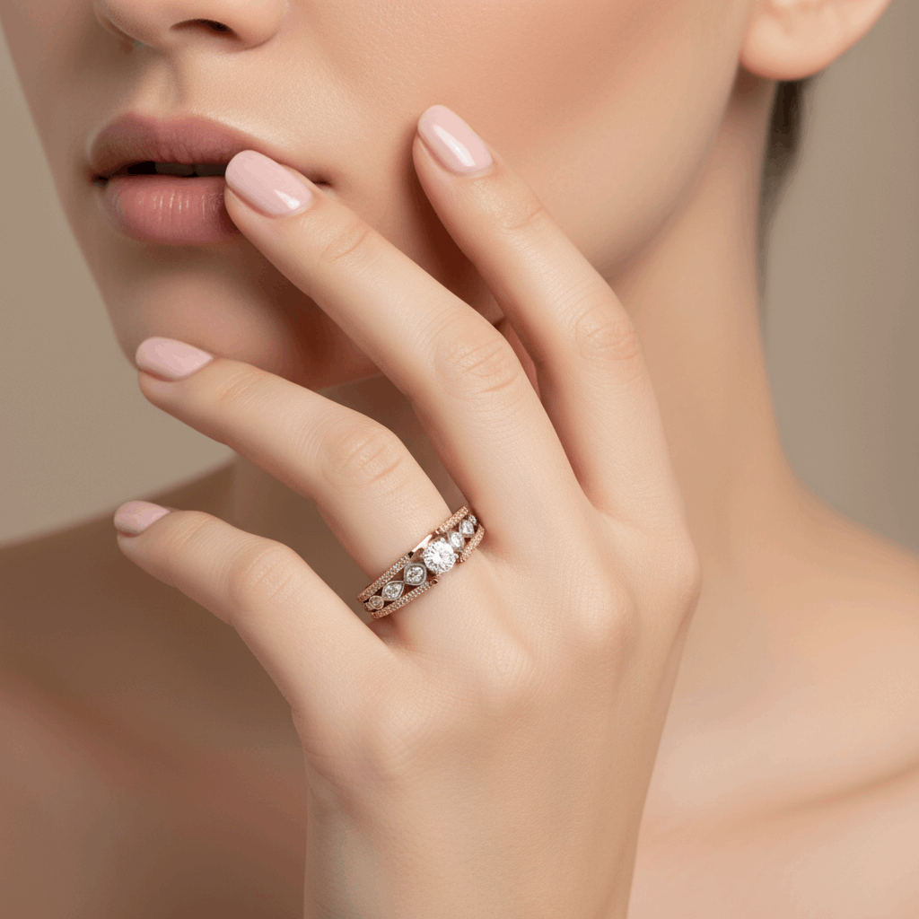 14K Two Tone White/Yellow Gold Modern Diamond Engagement Ring with 0.85Tw  Round Diamonds