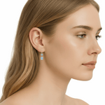 14K  Yellow Gold Drop Earrings with Cushion Blue Topaz