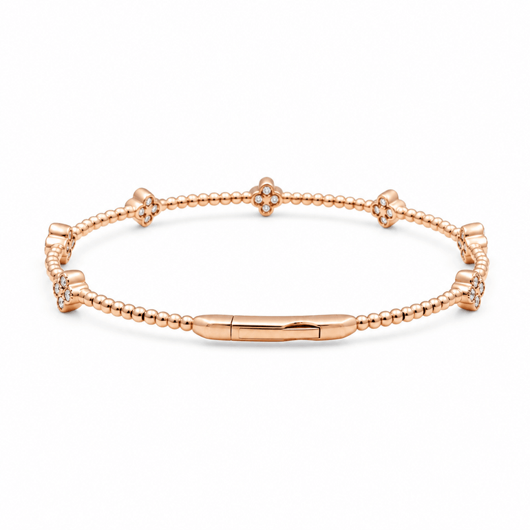 Rose Gold 14K Bangle Diamond Women's Bracelet with 0.37Tw Round Diamonds - Miral Jewelry