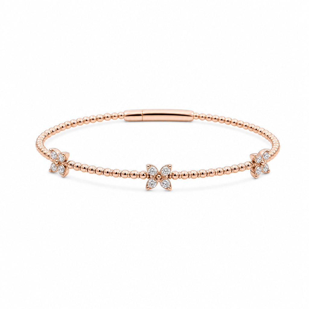 Rose Gold 14K Flowers Bangle Diamond Women's Bracelet with 0.33Tw Round Diamonds - Miral Jewelry