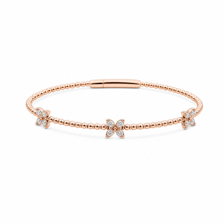 Rose Gold 14K Flowers Bangle Diamond Women's Bracelet with 0.33Tw Round Diamonds - Miral Jewelry