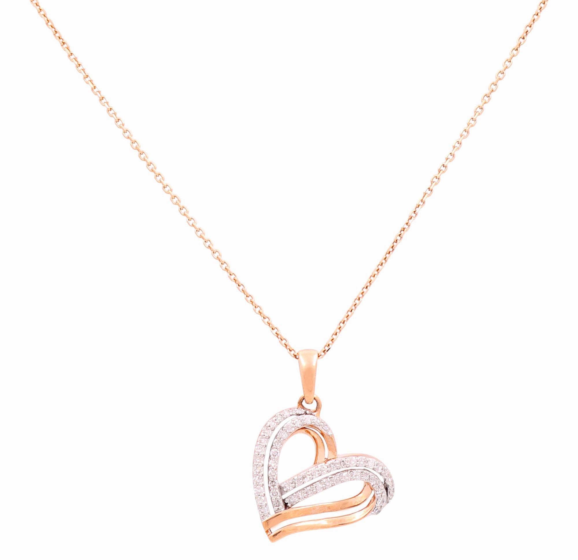 Rose Gold Necklace with Heart Pendant 10K with 0.33Tw Round Diamonds - Miral Jewelry