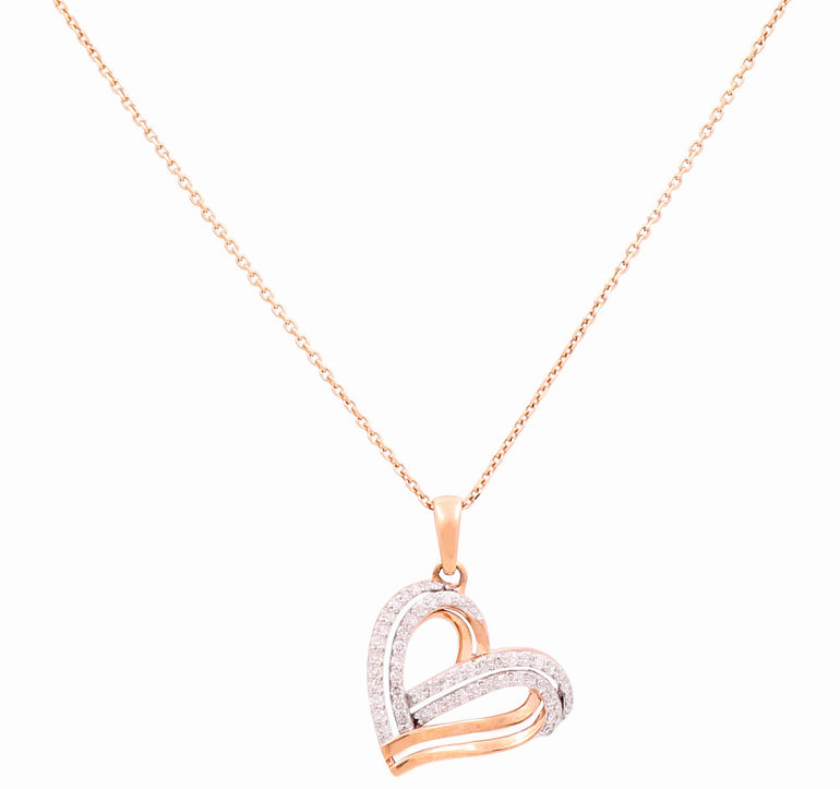 Rose Gold Necklace with Heart Pendant 10K with 0.33Tw Round Diamonds - Miral Jewelry