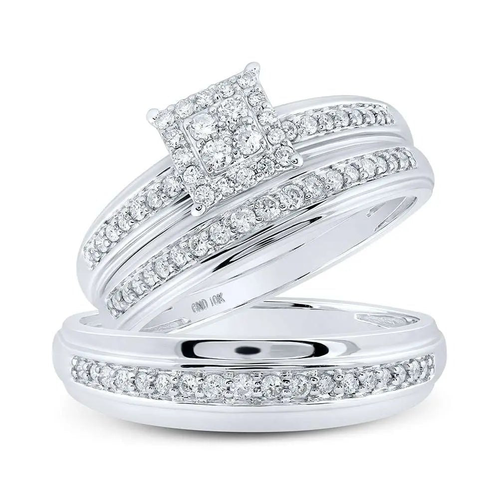 Round Diamond Square Matching Wedding Ring Set 1/2 Cttw - Miral Jewelry