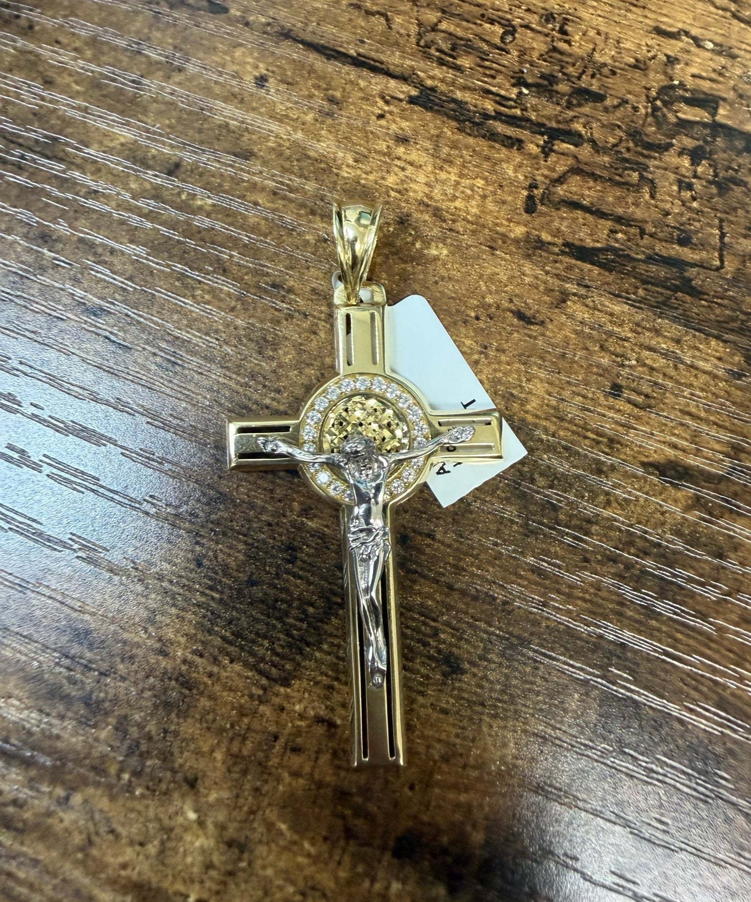 Two Tone 14k crucifix pendant - Miral Jewelry