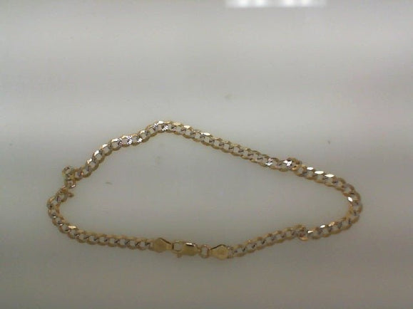 Two Tone White/Yellow 14 Karat Diamond Cut Curb Bracelet Length 7.5 Weight: 3 MM: 2.9 - Miral Jewelry
