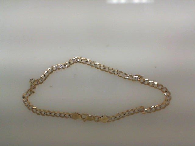 Two Tone White/Yellow 14 Karat Diamond Cut Curb Bracelet Length 7.5 Weight: 3 MM: 2.9 - Miral Jewelry