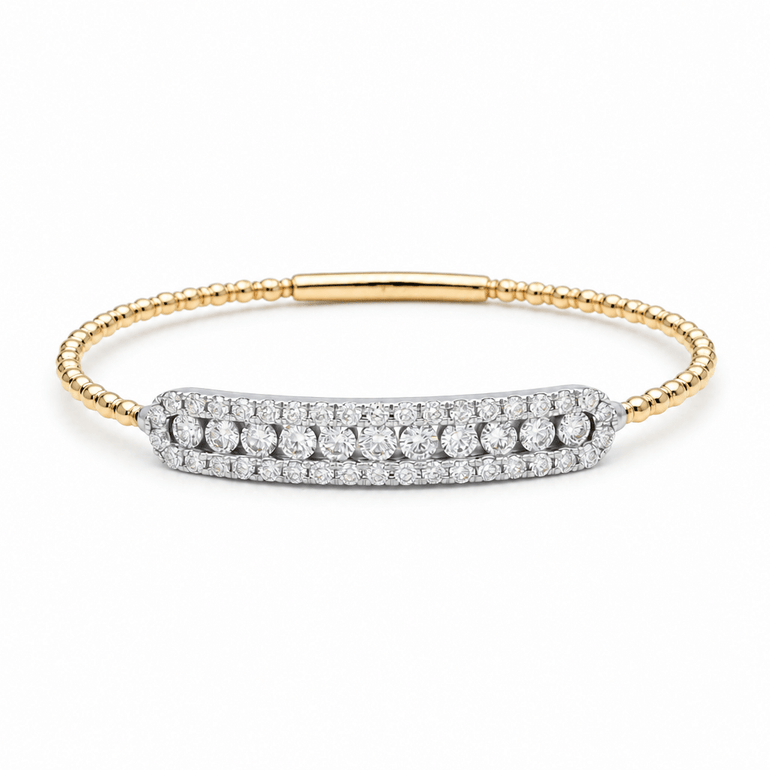 Two Tone White/Yellow 14K Bangle Diamond Women's Bracelet with 2.00Tw Round Diamonds - Miral Jewelry