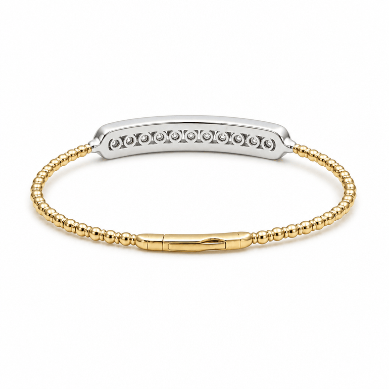 Two Tone White/Yellow 14K Bangle Diamond Women's Bracelet with 2.00Tw Round Diamonds - Miral Jewelry