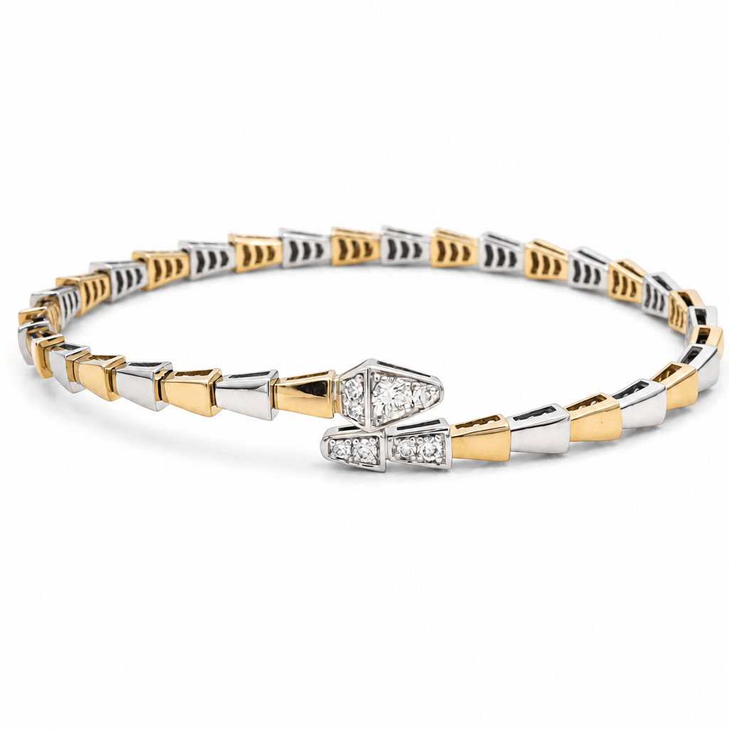 Two Tone White/Yellow Gold 14K Bangle Diamond Women's Bracelet with 0.33Tw Round Diamonds - Miral Jewelry