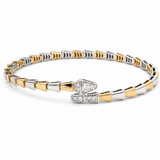 Two Tone White/Yellow Gold 14K Bangle Diamond Women's Bracelet with 0.33Tw Round Diamonds - Miral Jewelry