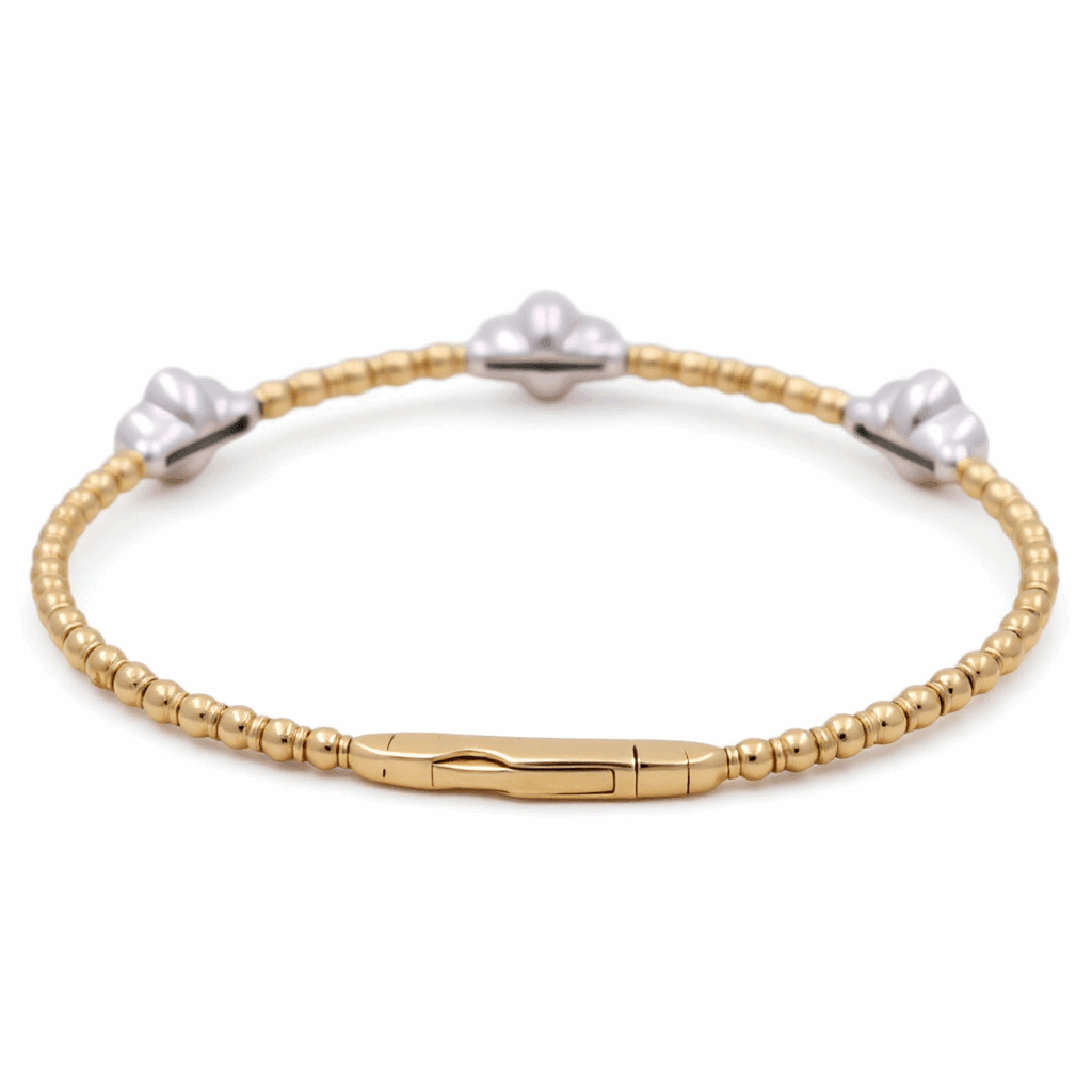 Two Tone White/Yellow Gold 14K Bangle Women's Bracelet with 1.00 Tw Round Diamonds - Miral Jewelry