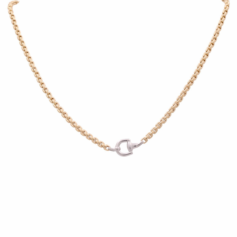 Two Tone White/Yellow Gold 14K Italian Link 16" Necklaces - Miral Jewelry