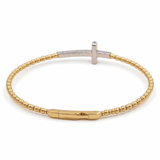 Two Tone White/Yellow Gold 14K Women's Bracelet Bangle with Cross Diamond Bracelet 0.75 Tw Round Diamonds - Miral Jewelry