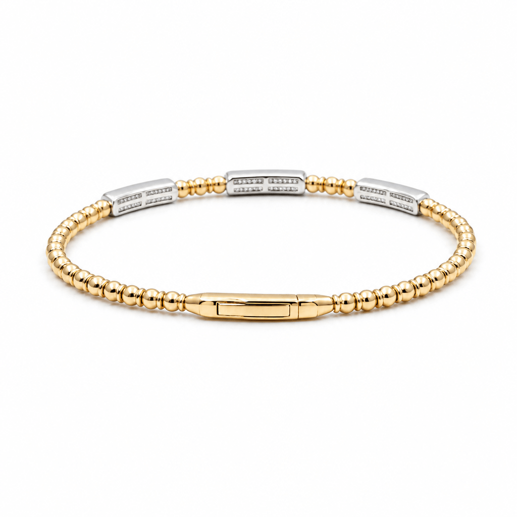 Two Tone Withe/Yellow 14K Bangle Diamond Women's Bracelet with 0.50Tw Round Diamonds - Miral Jewelry