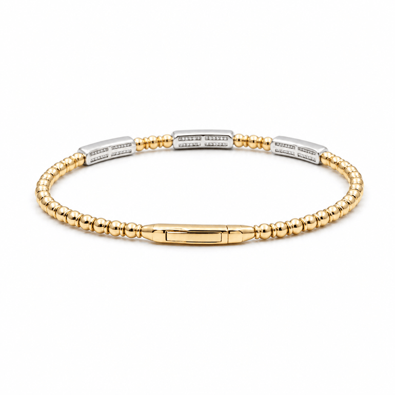 Two Tone Withe/Yellow 14K Bangle Diamond Women's Bracelet with 0.50Tw Round Diamonds - Miral Jewelry