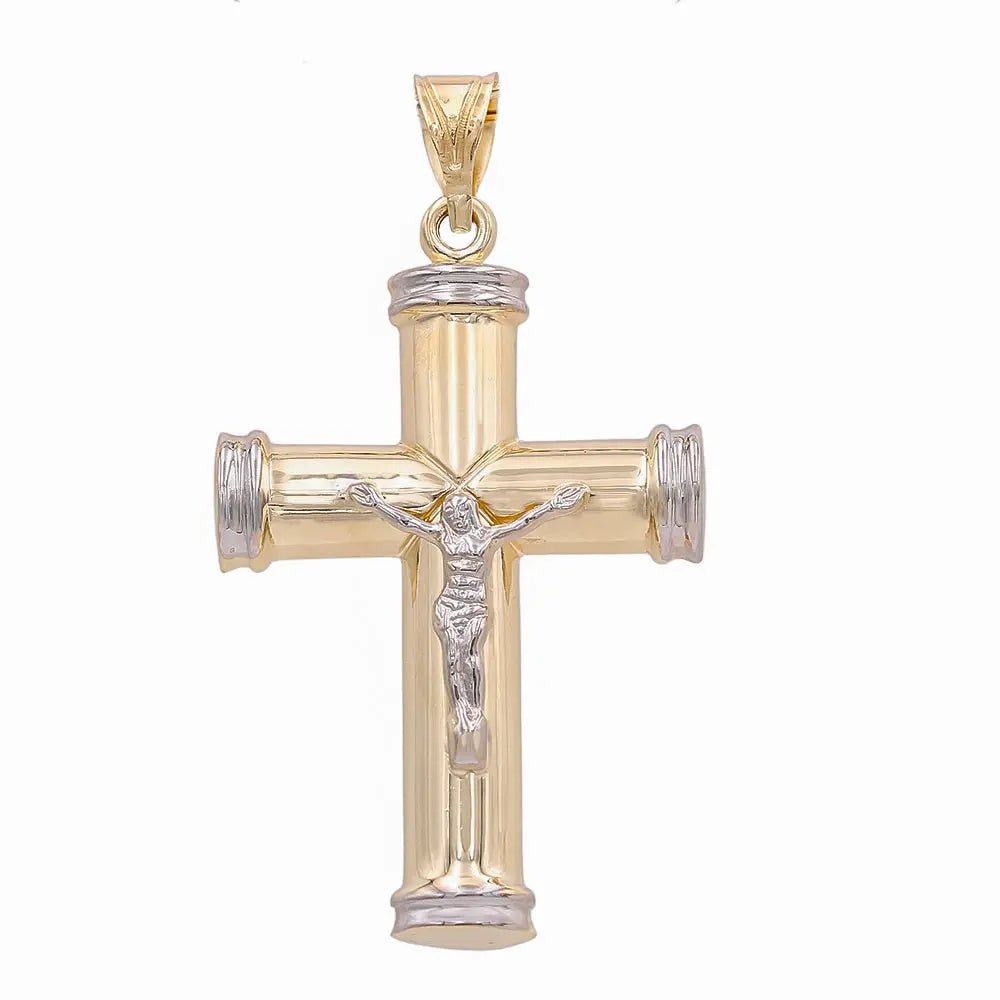 14K Two-Tone Gold Polished Crucifix Pendant