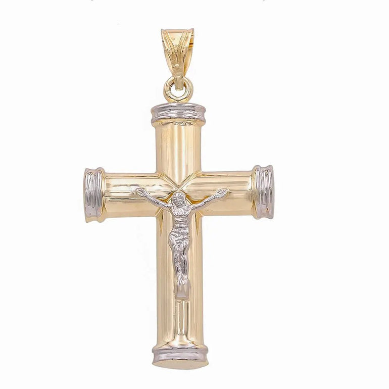 Two Tone Yellow and White Gold 14K Crucifix - Miral Jewelry