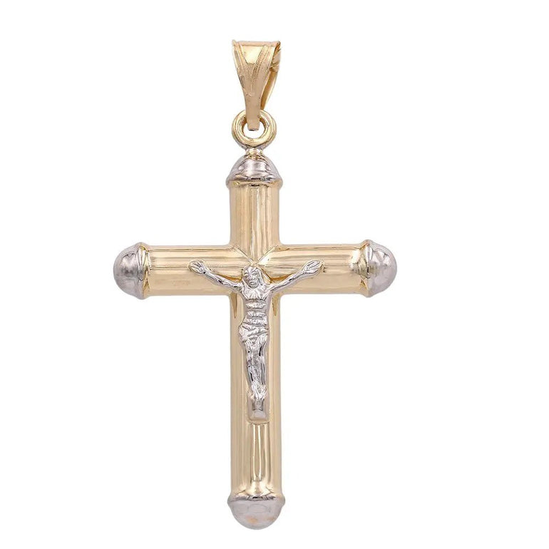 Two Tone Yellow And White Gold 14K Crucifix Pendant - Miral Jewelry