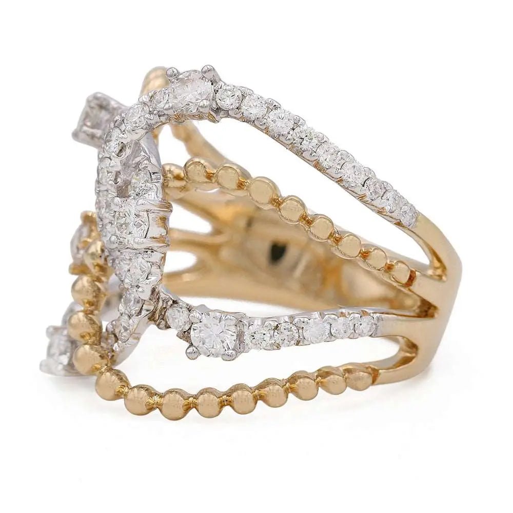 14K Two-Tone Gold Beaded Crossover Diamond Ring 0.95 ct tw – view 2