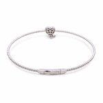 White Gold 14K Bangle Diamond Heart Women's Bracelet with 0.10Tw Round Diamonds - Miral Jewelry