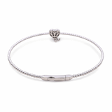 White Gold 14K Bangle Diamond Heart Women's Bracelet with 0.10Tw Round Diamonds - Miral Jewelry