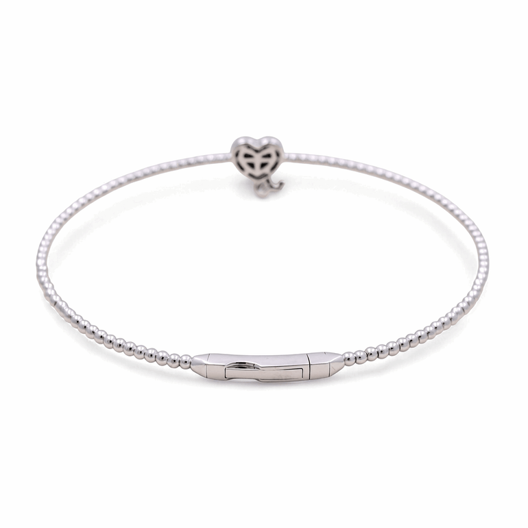 White Gold 14K Bangle Diamond Heart Women's Bracelet with 0.10Tw Round Diamonds - Miral Jewelry