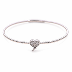 White Gold 14K Bangle Diamond Heart Women's Bracelet with 0.10Tw Round Diamonds - Miral Jewelry