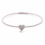 White Gold 14K Bangle Diamond Heart Women's Bracelet with 0.10Tw Round Diamonds - Miral Jewelry
