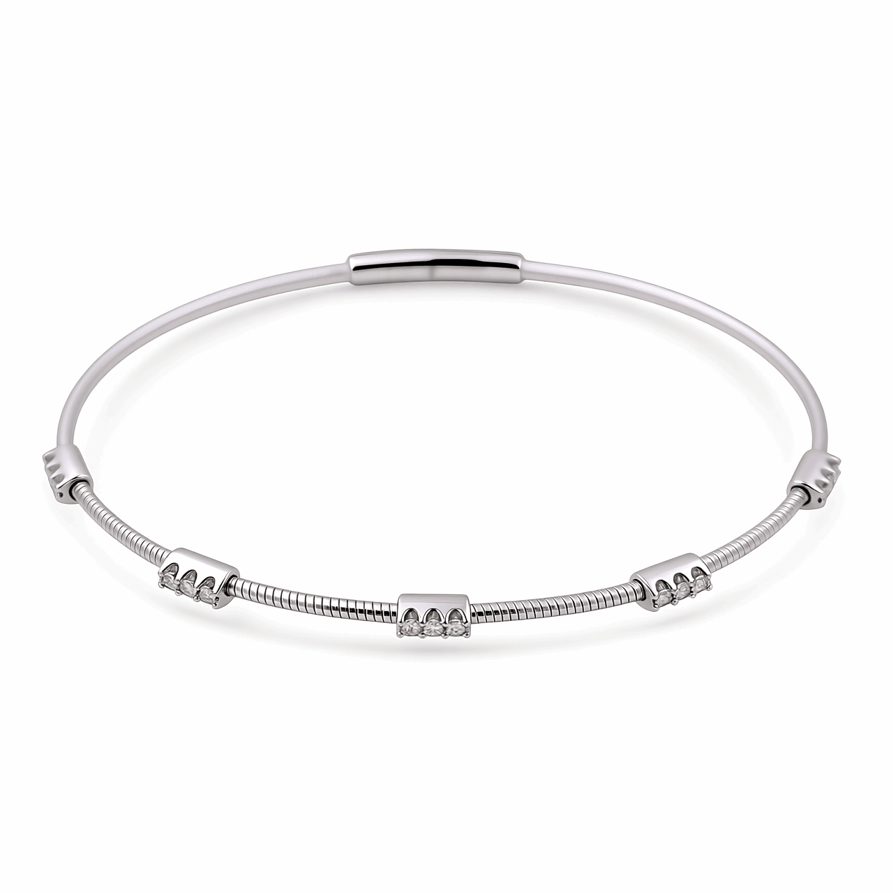 14K White Gold Snake Bangle with Diamond Stations 0.20 ct tw